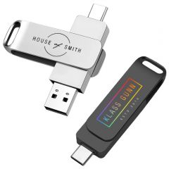 Dual USB-C USB-A Capless Flash Drive