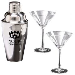 Engraved Jazz Martini Shaker with 2 Personalized Martini Glasses